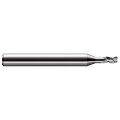 Corner Radius End Mill: 0.031″ Dia, 0.046″ LOC, 0.01″ Radius, 3 Flutes, Solid Carbide 2-1/2″ OAL, 1/8″ Shank Dia, 30 ° Helix, Bright/Uncoated, Corner Radius End