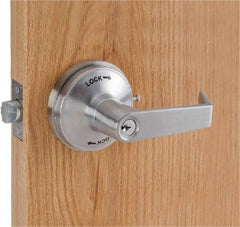 PDQ - Heavy Duty Classroom Intruder Lever Lockset - 2-3/4" Back Set, Small Format I/C Less Cylinder, Zinc, Antimicrobial Coated, Satin Chrome Plated Finish - Americas Industrial Supply