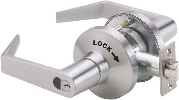 PDQ - Heavy Duty Classroom Intruder Lever Lockset - 2-3/4" Back Set, Small Format I/C Less Cylinder, Zinc, Antimicrobial Coated, Satin Chrome Plated Finish - Americas Industrial Supply