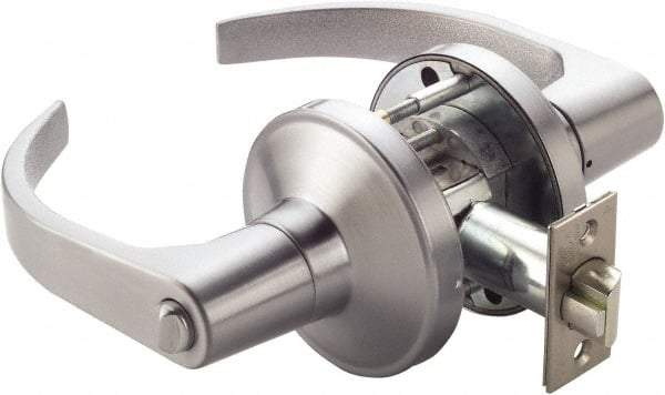 PDQ - Heavy Duty Privacy Lever Lockset - 2-3/4" Back Set, Keyless Cylinder, Zinc, Antimicrobial Coated, Satin Chrome Plated Finish - Americas Industrial Supply