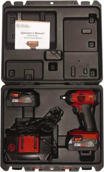 Chicago Pneumatic - 3/8" Drive 20 Volt Pistol Grip Cordless Impact Wrench & Ratchet - 2,400 RPM, 150 Ft/Lb Torque, 2 Lithium-Ion Batteries Included - Americas Industrial Supply