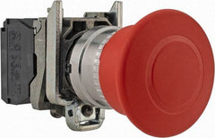 Schneider Electric - 22mm Mount Hole, Extended Mushroom Head, Pushbutton Switch Only - Round, Red Pushbutton, Nonilluminated, Trigger Action, Off, Shock and Vibration Resistant - Americas Industrial Supply