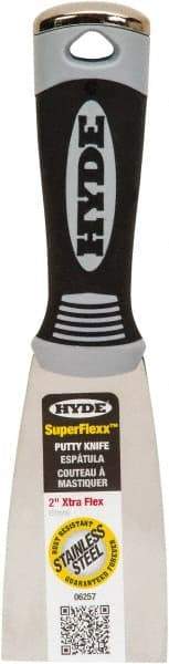 Hyde Tools - 2" Wide Spring Blade Stainless Steel Putty Knife - Flexible, Plastic Handle - Americas Industrial Supply