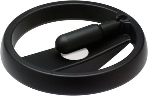 Elesa - 3.9", 2 Spoke Handwheel with Rectractable Handle - 0.71" Hub, High Impact Strength Technopolymer, Black Matte Finish - Americas Industrial Supply