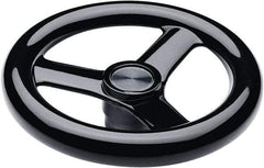 Elesa - 11.34", 3 Spoke Handwheel - 2.28" Hub, Duroplast, Black Glossy Finish - Americas Industrial Supply
