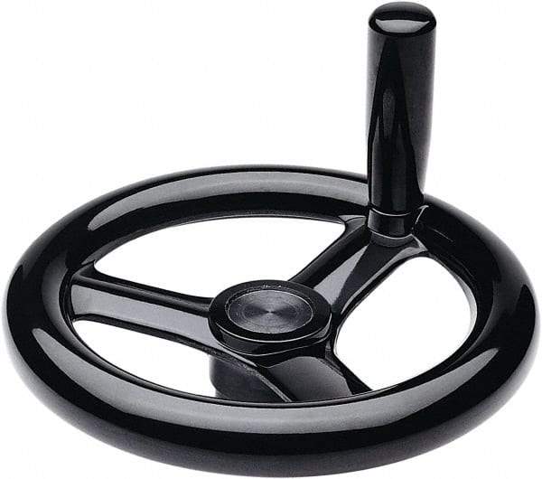 Elesa - 6.18", 3 Spoke Handwheel with Revolving Handle - 1.26" Hub, Duroplast, Black Glossy Finish - Americas Industrial Supply