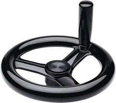 Elesa - 3.86", 3 Spoke Handwheel with Revolving Handle - 0.94" Hub, Duroplast, Black Glossy Finish - Americas Industrial Supply