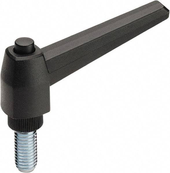 Elesa - 1/2-13, Glass Fiber Reinforced Technopolymer Adjustable Clamping Handle - 1-1/2" Stud Length, 3.62" OAL, 2.13" High - Americas Industrial Supply