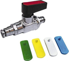 Value Collection - 1/8" Pipe, Brass Miniature Ball Valve - Inline - One Way Flow, Push-to-Connect x Push-to-Connect Ends, Wedge Handle, 250 WOG - Americas Industrial Supply