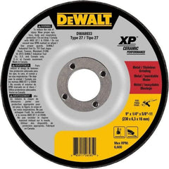 DeWALT - 24 Grit, 9" Wheel Diam, Type 27 Depressed Center Wheel - Coarse/Medium Grade, Ceramic, N Hardness, 6,600 Max RPM - Americas Industrial Supply