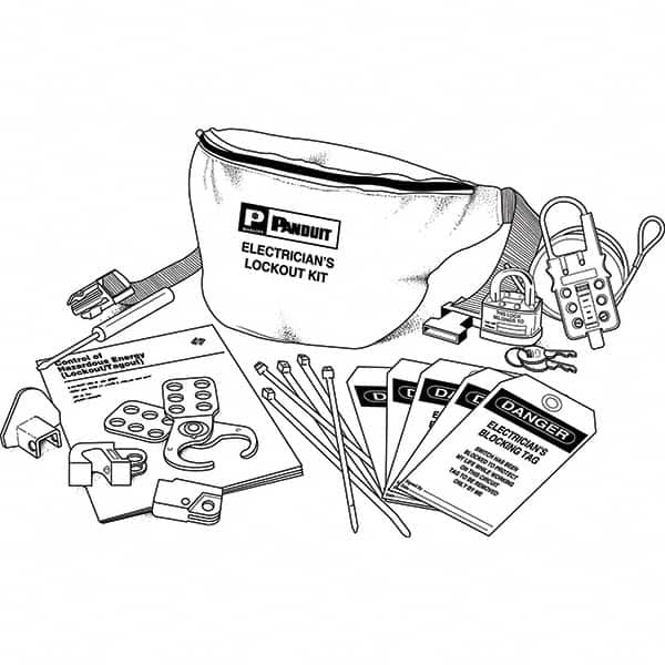 Panduit - 12 Piece Electrical Lockout Kit - Keyed Differently, Comes in Pouch - Americas Industrial Supply