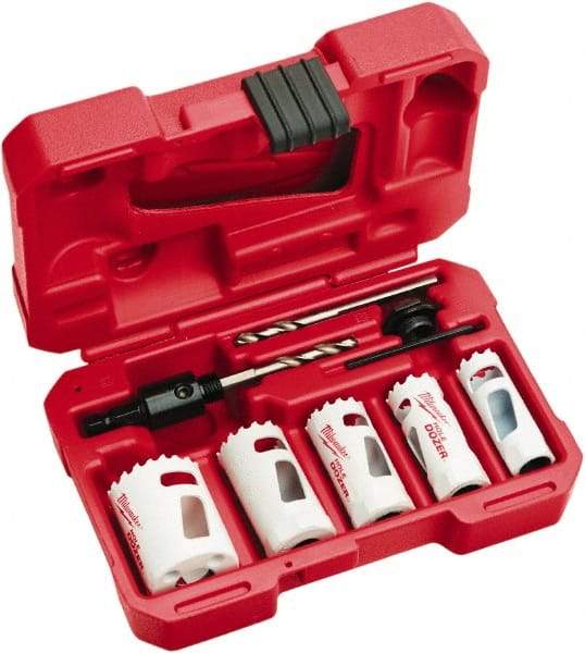 Milwaukee Tool - 9 Piece, 3/4" to 1-1/2" Saw Diam, Hole Saw Kit - Bi-Metal, Toothed Edge, Includes 5 Hole Saws - Americas Industrial Supply