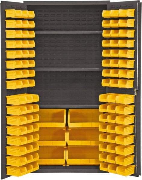 Durham - 3 Shelf 102 Bin Storage Cabinet - Steel, 36" Wide x 24" Deep x 72" High, Yellow - Americas Industrial Supply