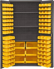 Durham - 3 Shelf 102 Bin Storage Cabinet - Steel, 36" Wide x 24" Deep x 72" High, Yellow - Americas Industrial Supply