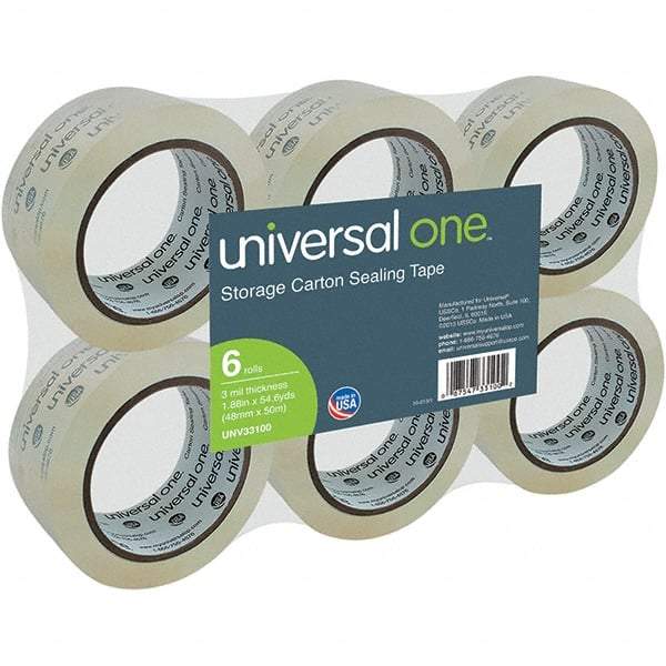 Universal One - 48mm Wide x 3mm Thick x 50m Long, 33100 Box Sealing & Label Protection Tape - Clear - Americas Industrial Supply