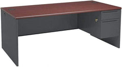 Hon - Steel-Reinforced High-Pressure Laminate/Metal Right Pedestal Desk - 72" Wide x 36" Deep x 29" High, Mahogany/Charcoal - Americas Industrial Supply