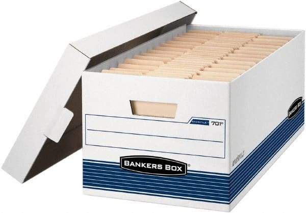 BANKERS BOX - 1 Compartment, 12 Inch Wide x 24 Inch Deep x 10 Inch High, File Storage Box - 1 Ply Side, 2 Ply Bottom, 2 Ply End, White and Blue - Americas Industrial Supply