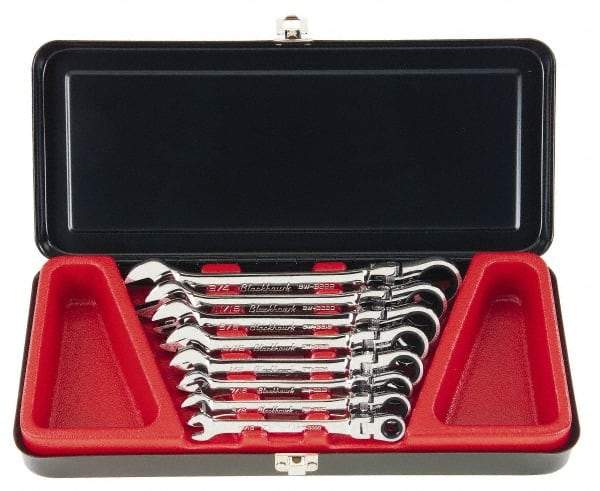 Blackhawk by Proto - 8 Piece, 5/16" to 3/4", Combination Wrench Set - Inch Measurement Standard, Full Polish Finish, Comes in Metal Case - Americas Industrial Supply