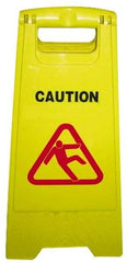 PRO-SOURCE - Caution, 12" Wide x 24" High, Plastic Floor Sign - A-Frame, Red & Black on Yellow, For Restroom, Janitorial & Housekeeping - Americas Industrial Supply