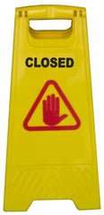 PRO-SOURCE - Closed, 12" Wide x 24" High, Plastic Floor Sign - A-Frame, Red & Black on Yellow, For Restroom, Janitorial & Housekeeping - Americas Industrial Supply