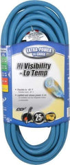 Southwire - 25', 14/3 Gauge/Conductors, Blue Outdoor Extension Cord - 1 Receptacle, 15 Amps, 125 VAC, UL SJTW, NEMA 5-15P, 5-15R - Americas Industrial Supply