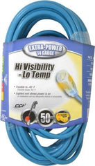 Southwire - 50', 14/3 Gauge/Conductors, Blue Outdoor Extension Cord - 1 Receptacle, 15 Amps, 125 VAC, UL SJTW, NEMA 5-15P, 5-15R - Americas Industrial Supply