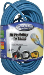 Southwire - 100', 14/3 Gauge/Conductors, Blue Outdoor Extension Cord - 1 Receptacle, 13 Amps, 125 VAC, UL SJTW, NEMA 5-15P, 5-15R - Americas Industrial Supply