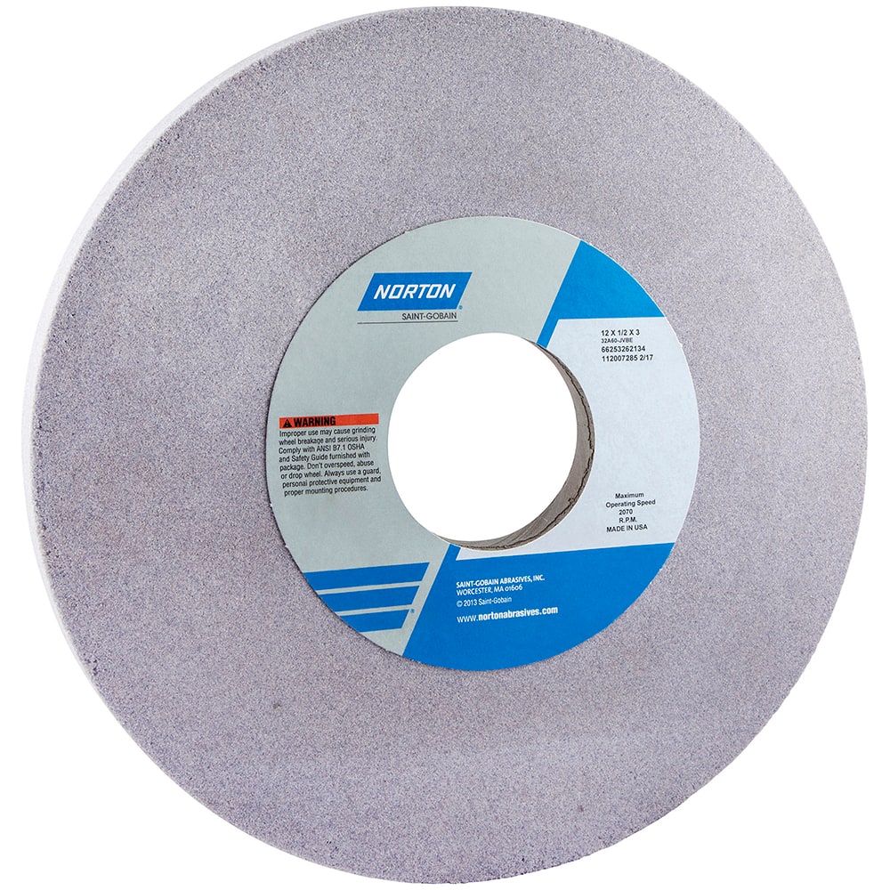 Norton - 12" Diam x 3" Hole x 1/2" Thick, K Hardness, 80 Grit Surface Grinding Wheel - Americas Industrial Supply