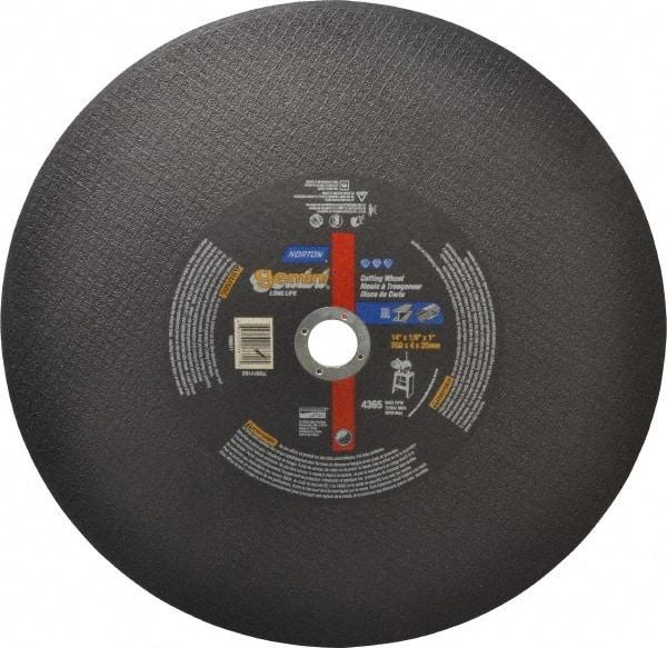 Norton - 14" Aluminum Oxide Cutoff Wheel - 1/8" Thick, 1" Arbor, 4,365 Max RPM, Use with Stationary Tools - Americas Industrial Supply
