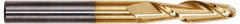 Hertel - 9/16" Diam, 1-1/4" LOC, 2 Flute Solid Carbide Ball End Mill - TiN Finish, Single End, 3-1/2" OAL, 9/16" Shank Diam - Americas Industrial Supply