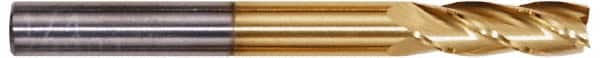 Hertel - 5/8", 3" LOC, 5/8" Shank Diam, 6" OAL, 4 Flute, Solid Carbide Square End Mill - Single End, TiN Finish, Spiral Flute, 30° Helix, Centercutting, Right Hand Cut - Americas Industrial Supply