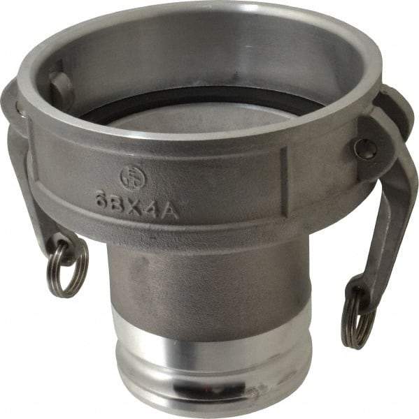 EVER-TITE Coupling Products - 6" Aluminum Cam & Groove Suction & Discharge Hose Female Coupler Male Adapter - 4" Thread, 75 Max psi - Americas Industrial Supply