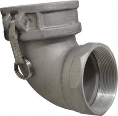 EVER-TITE Coupling Products - 4" Aluminum Cam & Groove Suction & Discharge Hose Female Coupler Female NPT Thread, 90° - Part D, 4" Thread, 100 Max psi - Americas Industrial Supply
