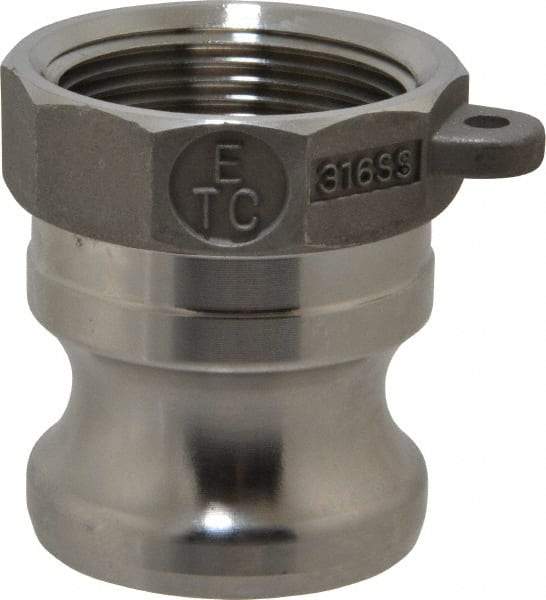 EVER-TITE Coupling Products - 1-1/4" Stainless Steel Cam & Groove Suction & Discharge Hose Male Adapter Female NPT Thread - Part A, 1-1/4" Thread, 250 Max psi - Americas Industrial Supply