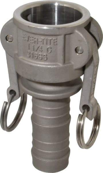 EVER-TITE Coupling Products - 1-1/4" Stainless Steel Cam & Groove Suction & Discharge Hose Female Coupler Hose Shank - Part C, 250 Max psi - Americas Industrial Supply