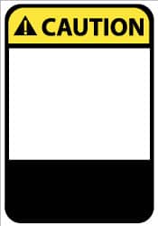 NMC - Accident Prevention Label, Header: CAUTION - Legend: CAUTION, English, Black, Yellow & White, 5" Long x 3" High, Sign Muscle Finish - Americas Industrial Supply