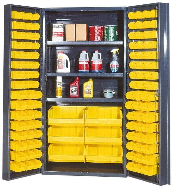 Quantum Storage - 3 Shelf 102 Bin Storage Cabinet - Steel, 36" Wide x 24" Deep x 72" High, Gray - Americas Industrial Supply