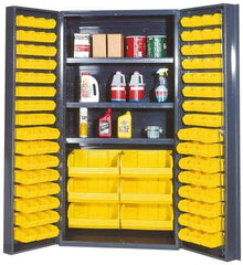 Quantum Storage - 3 Shelf 102 Bin Storage Cabinet - Steel, 36" Wide x 24" Deep x 72" High, Gray - Americas Industrial Supply