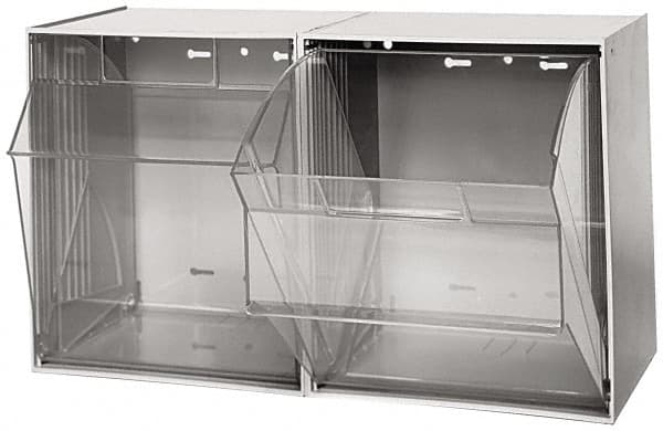 Quantum Storage - 23-5/8" Wide x 13-7/8" High x 11-7/8" Deep, Small Parts Tip Out Stacking Bin Organizer - Polystyrene Frame, 2 Compartments, 11-1/16" Wide x 13-5/8" High x 8-7/8" Deep Bin - Americas Industrial Supply