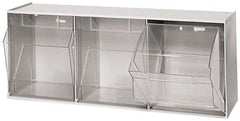 Quantum Storage - 23-5/8" Wide x 9-1/2" High x 7-3/4" Deep, Small Parts Tip Out Stacking Bin Organizer - Polystyrene Frame, 3 Compartments, 7-3/8" Wide x 8-5/8" High x 5-7/8" Deep Bin - Americas Industrial Supply