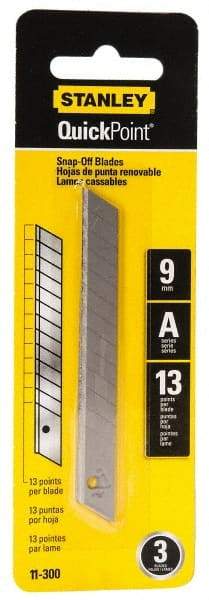 Stanley - 3 Piece Steel Utility Knife Blade - 3-1/2" OAL, 0.017" Blade Thickness - Americas Industrial Supply