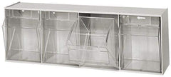 Quantum Storage - 23-5/8" Wide x 8-1/8" High x 6-5/8" Deep, Small Parts Tip Out Stacking Bin Organizer - Polystyrene Frame, 4 Compartments, 5-5/8" Wide x 7-1/2" High x 5" Deep Bin - Americas Industrial Supply