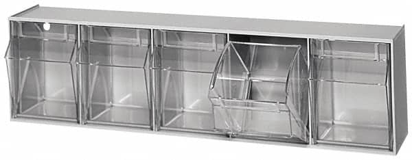 Quantum Storage - 23-5/8" Wide x 6-1/2" High x 5-1/4" Deep, Small Parts Tip Out Stacking Bin Organizer - Polystyrene Frame, 5 Compartments, 4-1/4" Wide x 5-3/4" High x 3-3/4" Deep Bin - Americas Industrial Supply