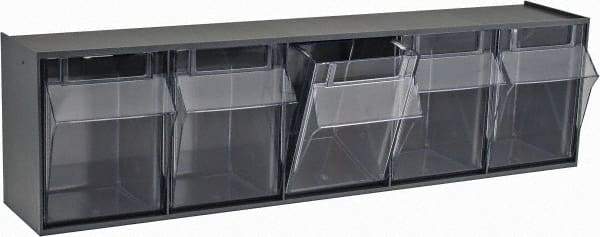 Quantum Storage - 23-5/8" Wide x 6-1/2" High x 5-1/4" Deep, Small Parts Tip Out Stacking Bin Organizer - Polystyrene Frame, 5 Compartments, 4-1/4" Wide x 5-3/4" High x 3-3/4" Deep Bin - Americas Industrial Supply