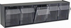 Quantum Storage - 23-5/8" Wide x 6-1/2" High x 5-1/4" Deep, Small Parts Tip Out Stacking Bin Organizer - Polystyrene Frame, 5 Compartments, 4-1/4" Wide x 5-3/4" High x 3-3/4" Deep Bin - Americas Industrial Supply