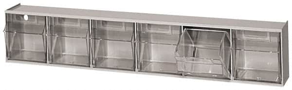 Quantum Storage - 23-5/8" Wide x 4-1/2" High x 3-5/8" Deep, Small Parts Tip Out Stacking Bin Organizer - Polystyrene Frame, 6 Compartments, 3-1/2" Wide x 3-3/4" High x 2-5/8" Deep Bin - Americas Industrial Supply