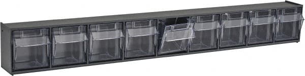 Quantum Storage - 23-5/8" Wide x 3-1/8" High x 2-1/2" Deep, Small Parts Tip Out Stacking Bin Organizer - Polystyrene Frame, 9 Compartments, 2-3/16" Wide x 2-1/2" High x 1-3/4" Deep Bin - Americas Industrial Supply