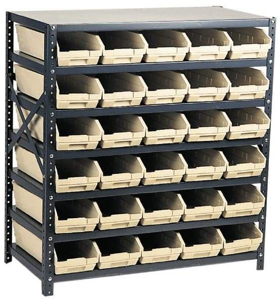 Quantum Storage - 2,100 Lb Capacity, 12" Deep x 36" Wide x 39" High, Steel Floor Rack - 1 Side, 24 Red Polyethylene/Polypropylene Bins - Americas Industrial Supply