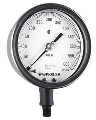 Weksler Instruments - 4-1/2" Dial, 1/4 Thread, 0-30 Scale Range, Pressure Gauge - Lower Connection, Rear Flange Connection Mount, Accurate to 1% of Scale - Americas Industrial Supply