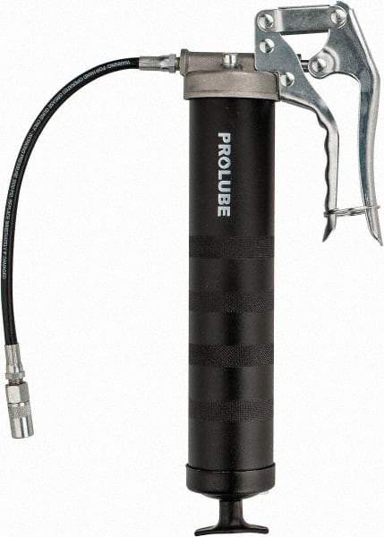 PRO-LUBE - 5,000 Max psi, Flexible Pistol Grease Gun - 14 oz (Cartridge) Capacity, 1/8 Thread Outlet, 40 Strokes per 0.07 oz, Bulk, Cartridge & Suction Fill, Includes 4 Jaw Coupler with Ball Check - Americas Industrial Supply